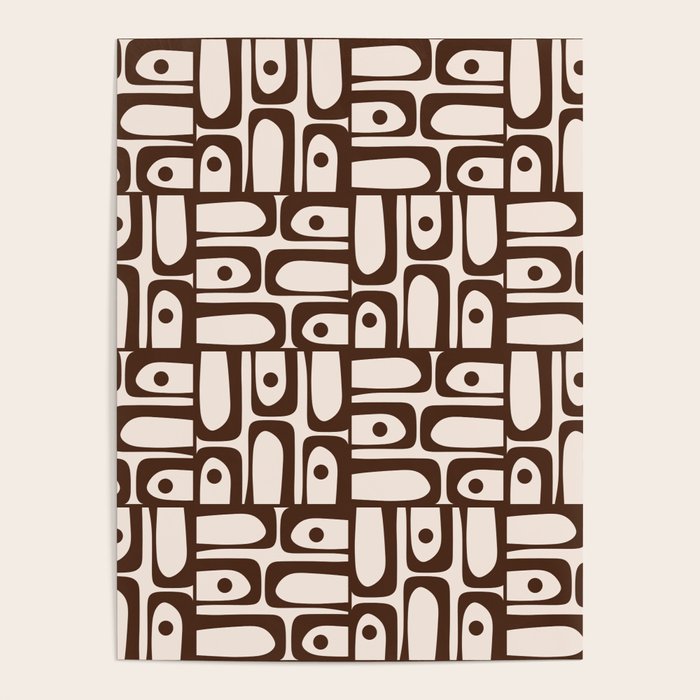Mid Century Modern Piquet Abstract Multi Pattern in 70s Dark Brown and Beige Poster Gallery Image 4