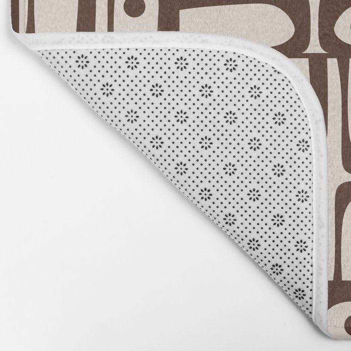 Mid Century Modern Piquet Abstract Multi Pattern in 70s Dark Brown and Beige Bath Mat Gallery Image 2