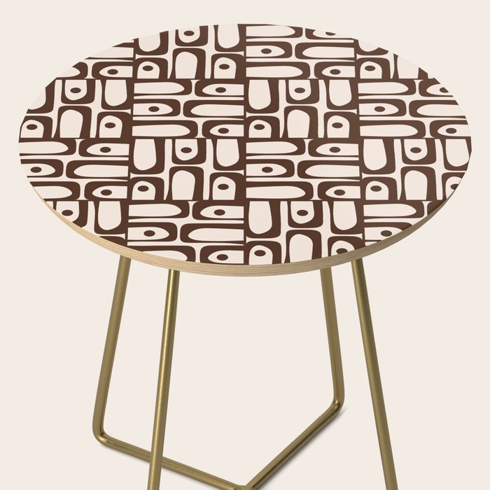 Mid Century Modern Piquet Abstract Multi Pattern in 70s Dark Brown and Beige Side Table Gallery Image 2