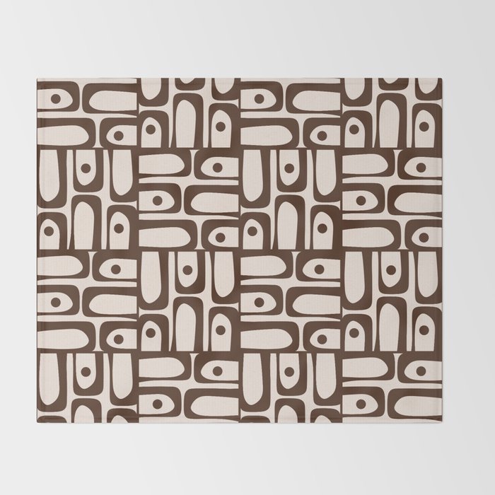 Mid Century Modern Piquet Abstract Multi Pattern in 70s Dark Brown and Beige Throw Blanket Gallery Image 2