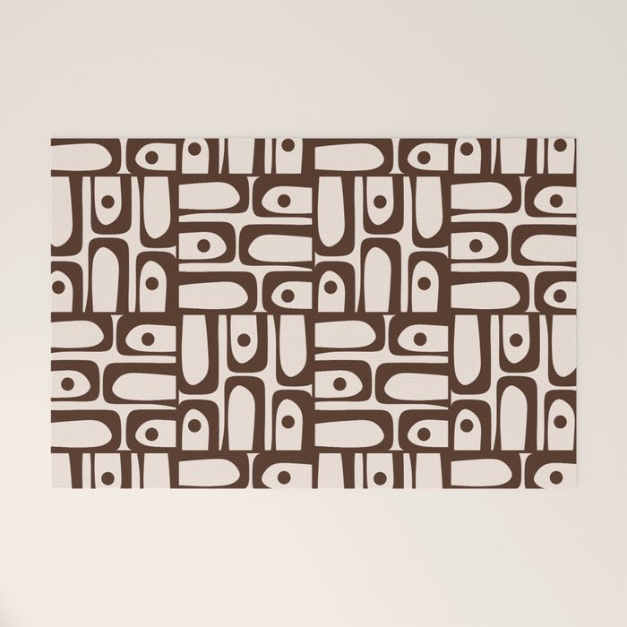 Mid Century Modern Piquet Abstract Multi Pattern in 70s Dark Brown and Beige Welcome Mat Gallery Image 1