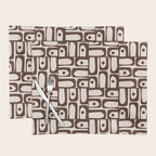 Mid Century Modern Piquet Abstract Multi Pattern in 70s Dark Brown and Beige Placemat Gallery Image 1