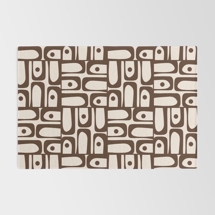 Mid Century Modern Piquet Abstract Multi Pattern in 70s Dark Brown and Beige Rug Gallery Image 2