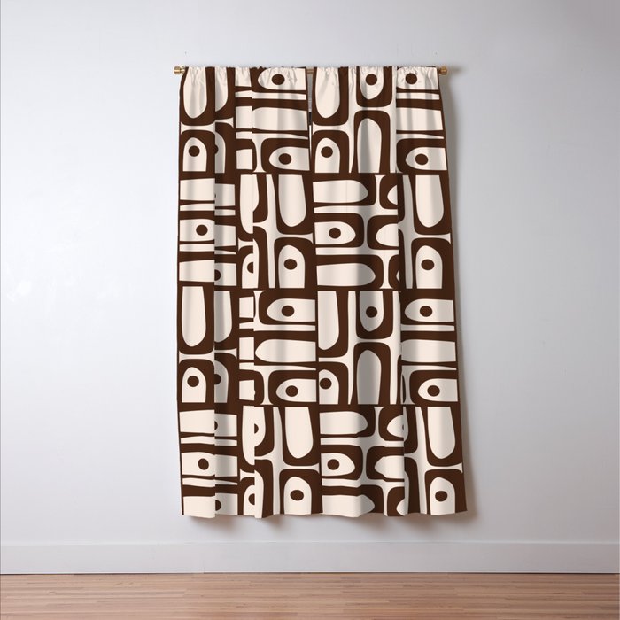 Mid Century Modern Piquet Abstract Multi Pattern in 70s Dark Brown and Beige Window Curtain Gallery Image 3