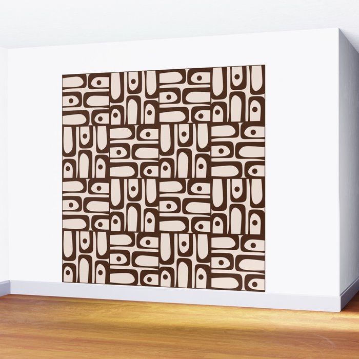 Mid Century Modern Piquet Abstract Multi Pattern in 70s Dark Brown and Beige Wall Mural Gallery Image 2