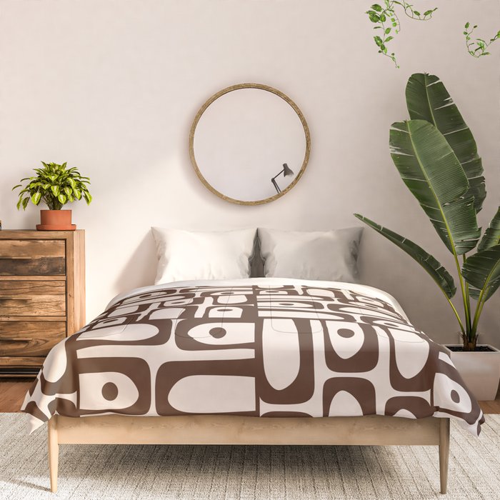Mid Century Modern Piquet Abstract Multi Pattern in 70s Dark Brown and Beige Comforter Gallery Image 3
