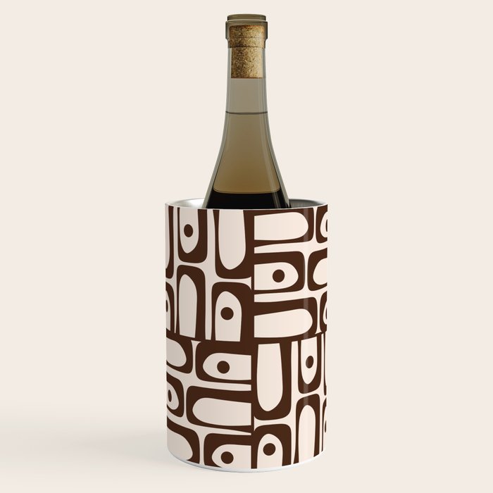 Mid Century Modern Piquet Abstract Multi Pattern in 70s Dark Brown and Beige Wine Chiller Gallery Image 2