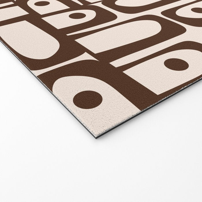 Mid Century Modern Piquet Abstract Multi Pattern in 70s Dark Brown and Beige Welcome Mat Gallery Image 2