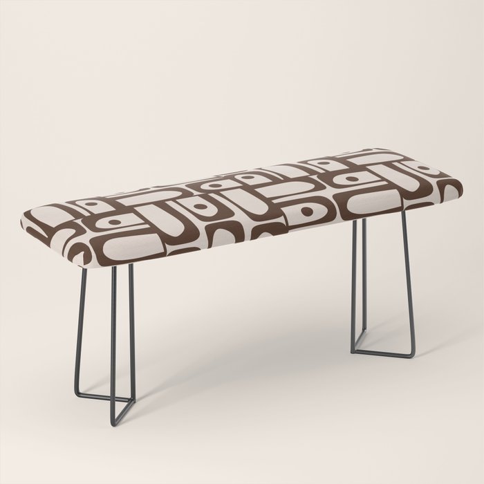 Mid Century Modern Piquet Abstract Multi Pattern in 70s Dark Brown and Beige Bench Gallery Image 1