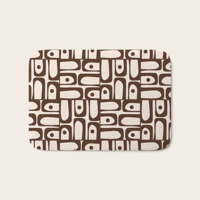 Mid Century Modern Piquet Abstract Multi Pattern in 70s Dark Brown and Beige Bath Mat Gallery Image 1