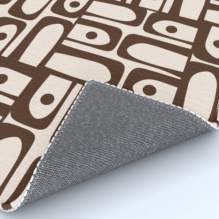 Mid Century Modern Piquet Abstract Multi Pattern in 70s Dark Brown and Beige Rug Gallery Image 4