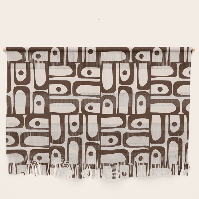 Mid Century Modern Piquet Abstract Multi Pattern in 70s Dark Brown and Beige Wall Hanging Gallery Image 1