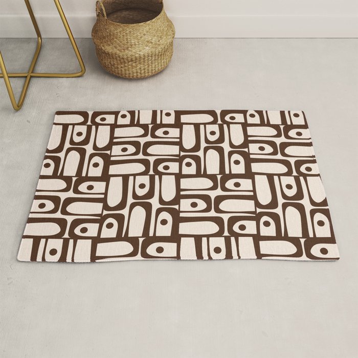Mid Century Modern Piquet Abstract Multi Pattern in 70s Dark Brown and Beige Rug Gallery Image 1