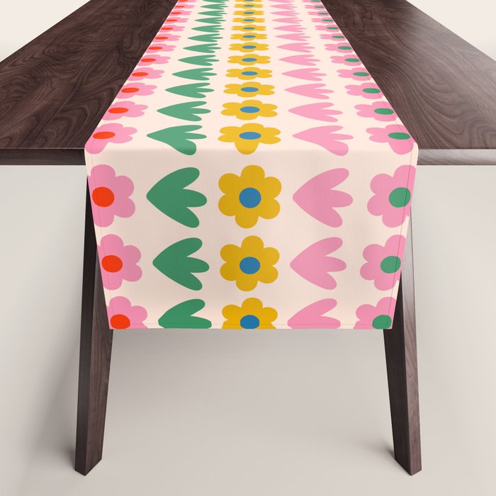 Spring Flower Stripes Cute Cheerful Colorful Mini Floral Pattern Table Runner Gallery Image 1