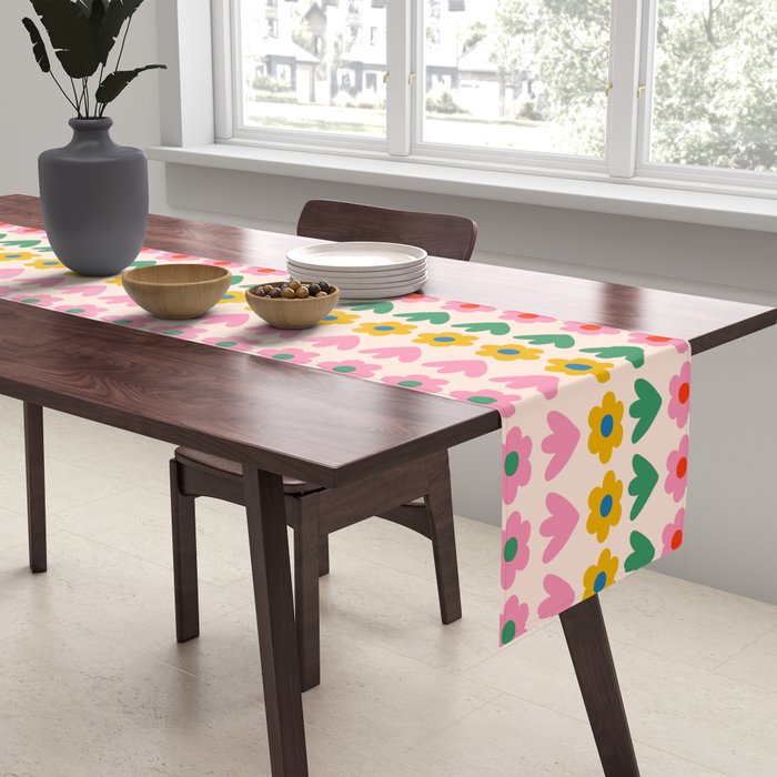 Spring Flower Stripes Cute Cheerful Colorful Mini Floral Pattern Table Runner Gallery Image 2