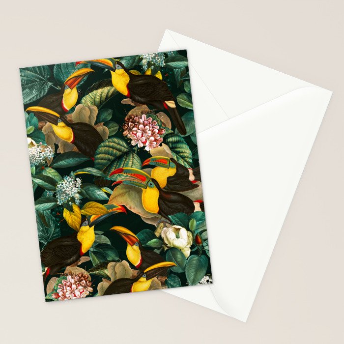 Floral and Birds Vintage Garden Night II Stationery Card Gallery Image 2