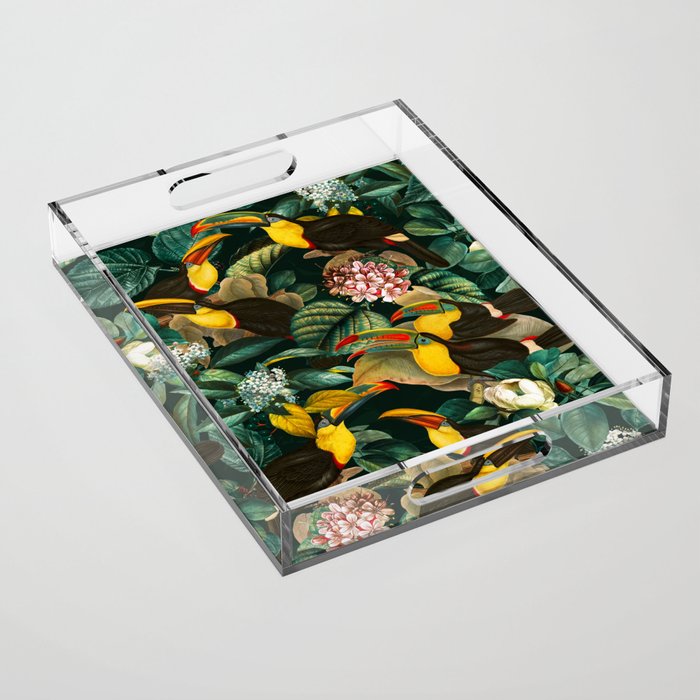 Floral and Birds Vintage Garden Night II Acrylic Tray Gallery Image 1