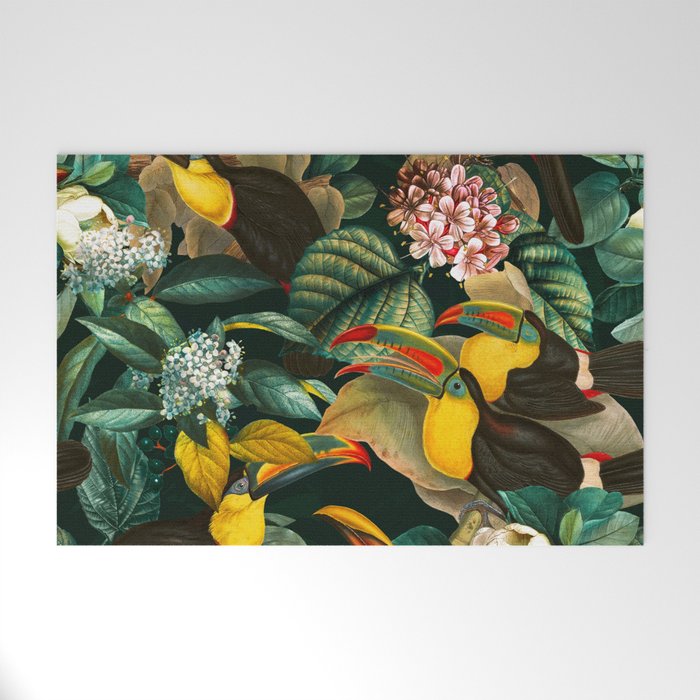Floral and Birds Vintage Garden Night II Welcome Mat Gallery Image 1