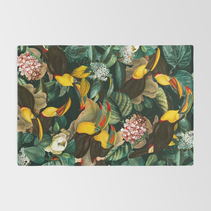 Floral and Birds Vintage Garden Night II Rug Gallery Image 2