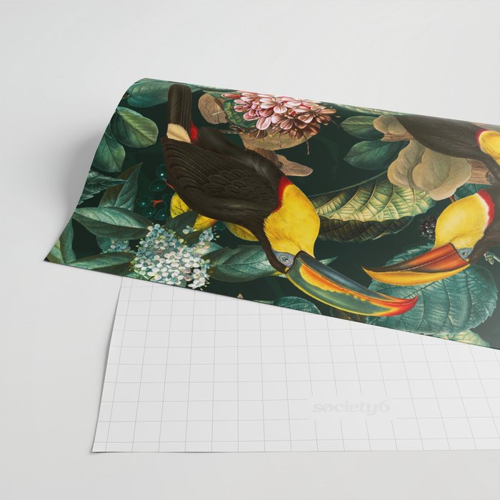 Floral and Birds Vintage Garden Night II Wrapping Paper Gallery Image 2