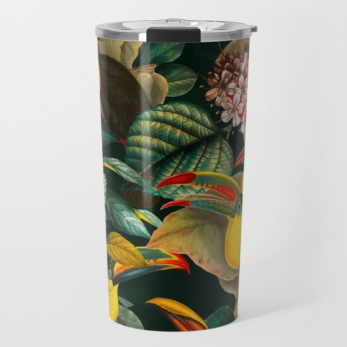 Floral and Birds Vintage Garden Night II Travel Mug Gallery Image 1
