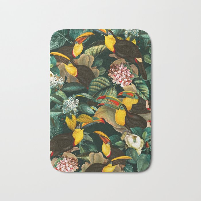 Floral and Birds Vintage Garden Night II Bath Mat Gallery Image 1