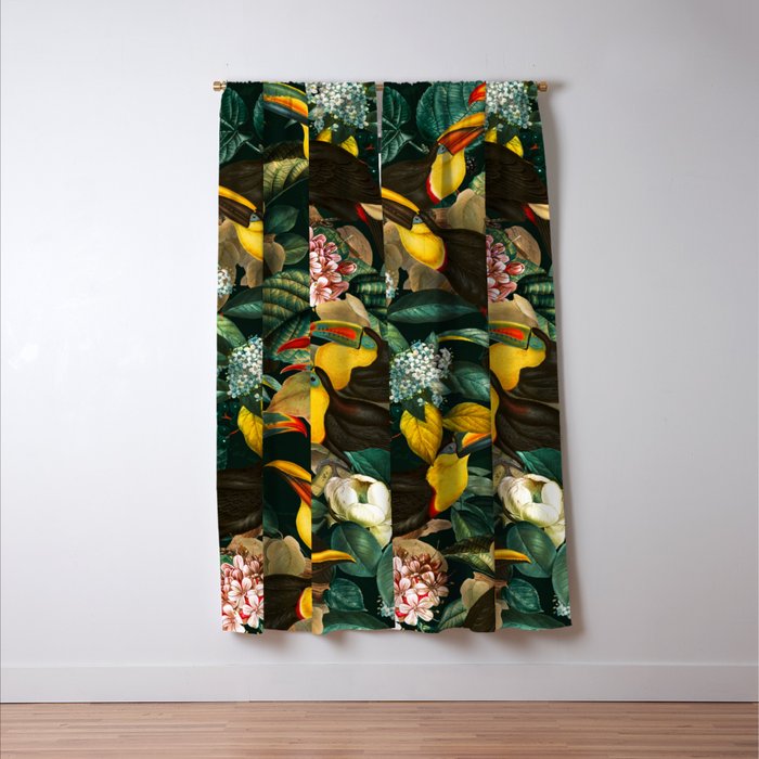 Floral and Birds Vintage Garden Night II Window Curtain Gallery Image 3