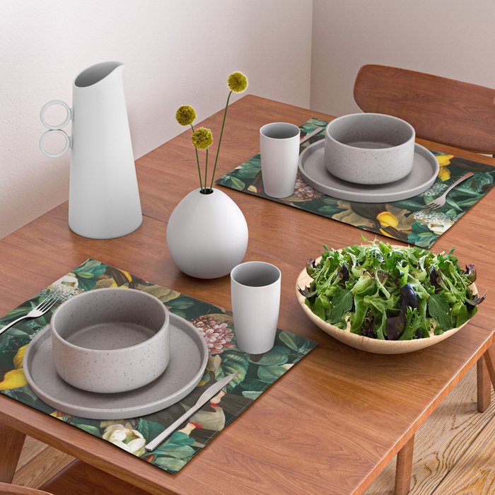 Floral and Birds Vintage Garden Night II Placemat Gallery Image 2