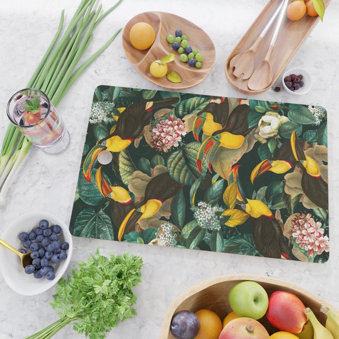 Floral and Birds Vintage Garden Night II Cutting Board Gallery Image 2