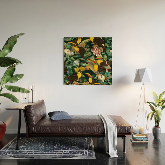 Floral and Birds Vintage Garden Night II Wood Wall Art Gallery Image 2