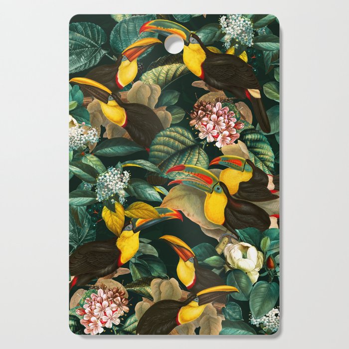 Floral and Birds Vintage Garden Night II Cutting Board Gallery Image 1