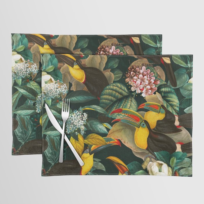 Floral and Birds Vintage Garden Night II Placemat Gallery Image 1