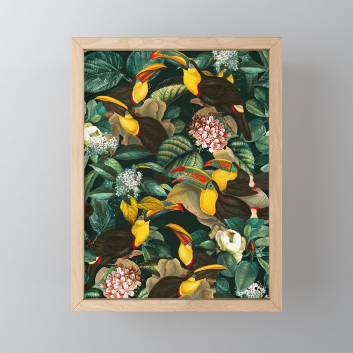 Floral and Birds Vintage Garden Night II Mini Art Print Gallery Image 1