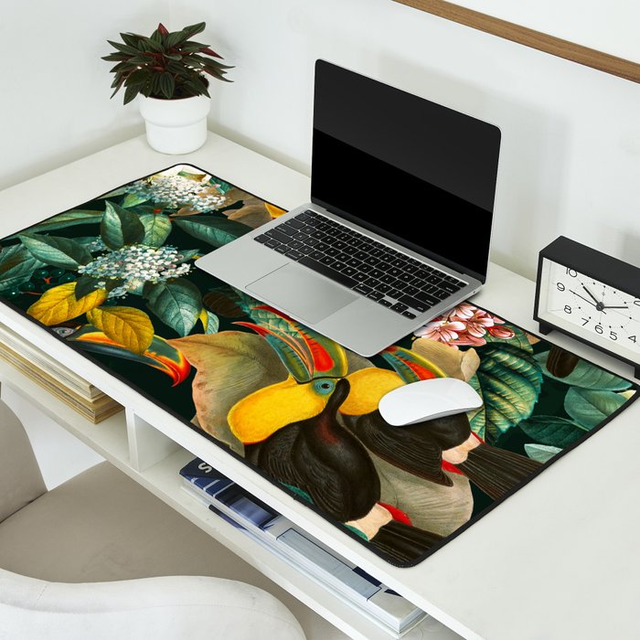 Floral and Birds Vintage Garden Night II Desk Mat Gallery Image 2