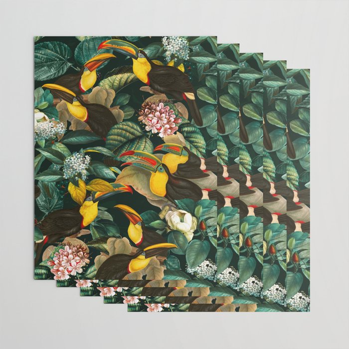 Floral and Birds Vintage Garden Night II Wrapping Paper Gallery Image 3