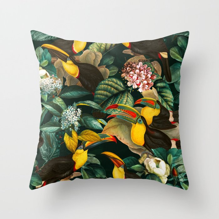 Floral and Birds Vintage Garden Night II Throw Pillow Gallery Image 6
