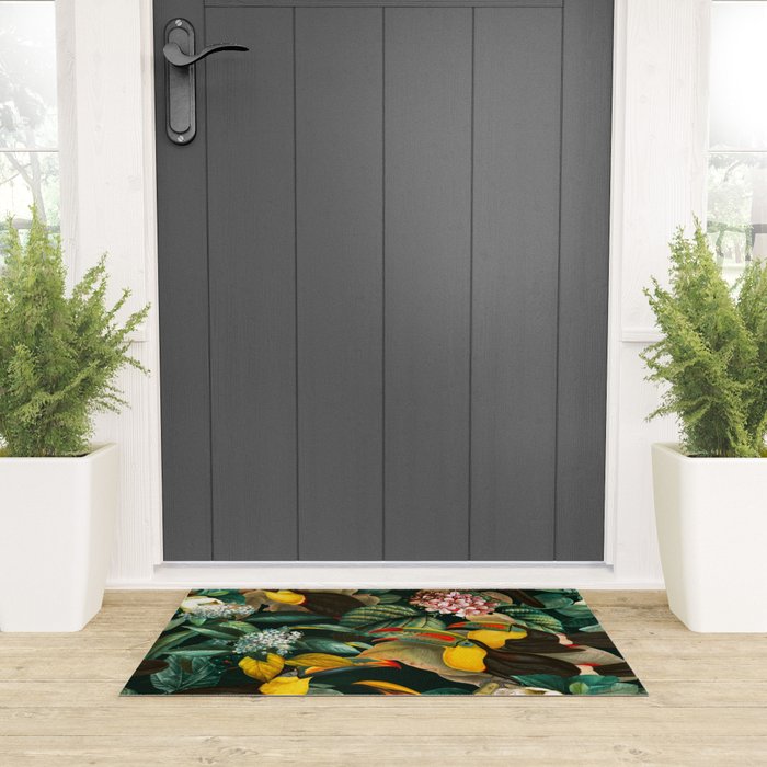 Floral and Birds Vintage Garden Night II Welcome Mat Gallery Image 3