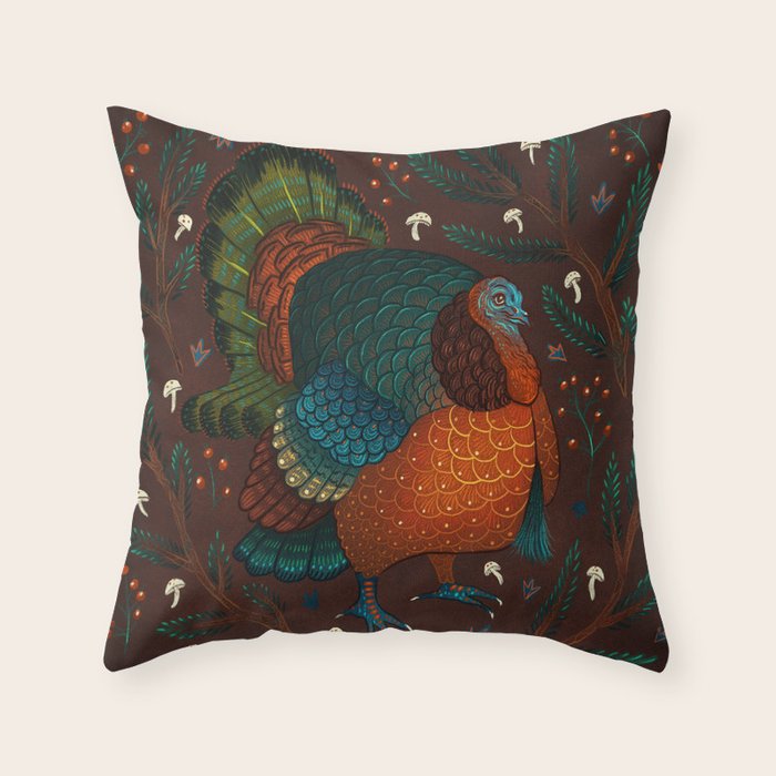 Thanksgiving Pine Turkey Throw Pillow Gallery Image 6