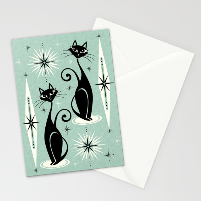 Mid Century Meow Retro Atomic Cats Mint Stationery Card Gallery Image 2