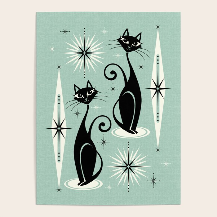 Mid Century Meow Retro Atomic Cats Mint Poster Gallery Image 4