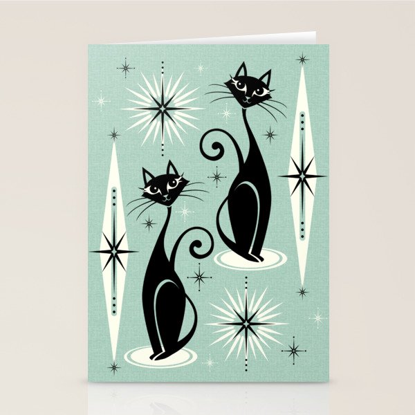 Mid Century Meow Retro Atomic Cats Mint Stationery Card Gallery Image 1