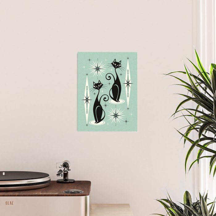 Mid Century Meow Retro Atomic Cats Mint Poster Gallery Image 2