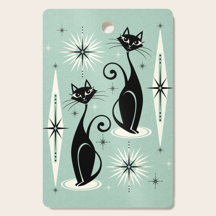 Mid Century Meow Retro Atomic Cats Mint Cutting Board Gallery Image 1