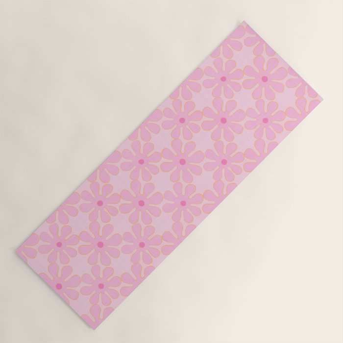 Pink Floral 70s Style Groovy Flowers Yoga Mat Gallery Image 1