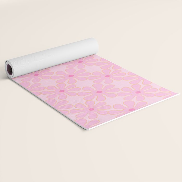 Pink Floral 70s Style Groovy Flowers Yoga Mat Gallery Image 2