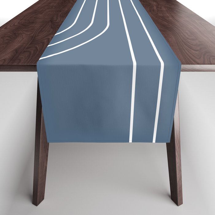 Minimal Line Curvature LXXXIV Nautical Blue Mid Century Modern Arch Abstract Table Runner Gallery Image 1