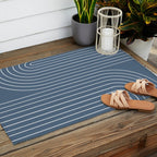 Minimal Line Curvature LXXXIV Nautical Blue Mid Century Modern Arch Abstract Outdoor Rug Gallery Image 2
