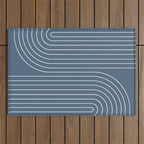 Minimal Line Curvature LXXXIV Nautical Blue Mid Century Modern Arch Abstract Outdoor Rug Gallery Image 1