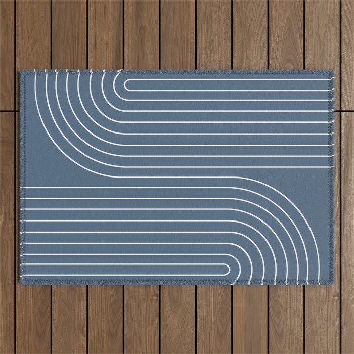 Minimal Line Curvature LXXXIV Nautical Blue Mid Century Modern Arch Abstract Outdoor Rug Gallery Image 1