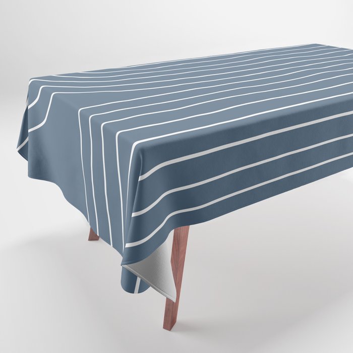 Minimal Line Curvature LXXXIV Nautical Blue Mid Century Modern Arch Abstract Tablecloth Gallery Image 1